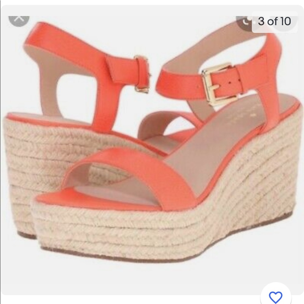 NIB Kate Spade Tarin Espadrille Sandal in Pop Coral Tumbled Leather - 10